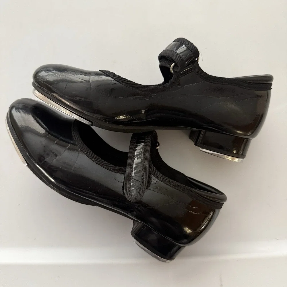 Girls Patent Leather Black Tap Dance Shoes Mary Jane 13C